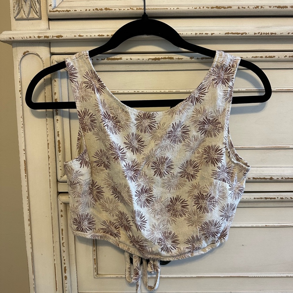SHEIN Cream and Brown Floral Crop Top